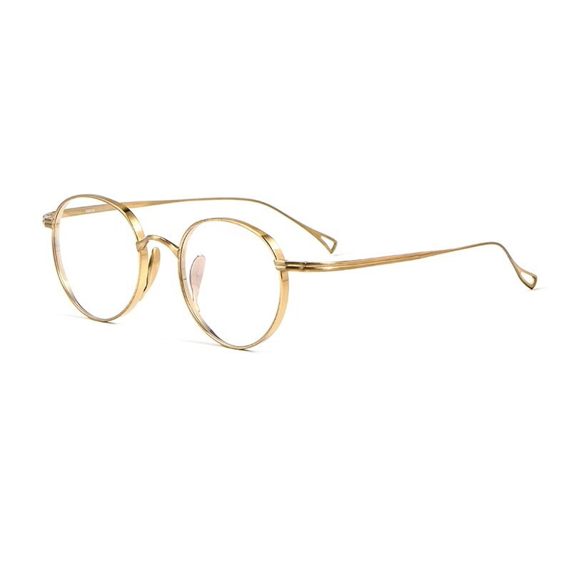 Japanese Handmade Glasses Frame Retro Oval Round KMN113 Pure Titanium Light Men Woman Eyeglasses Myopia Reading Eyewear Frames: Gold