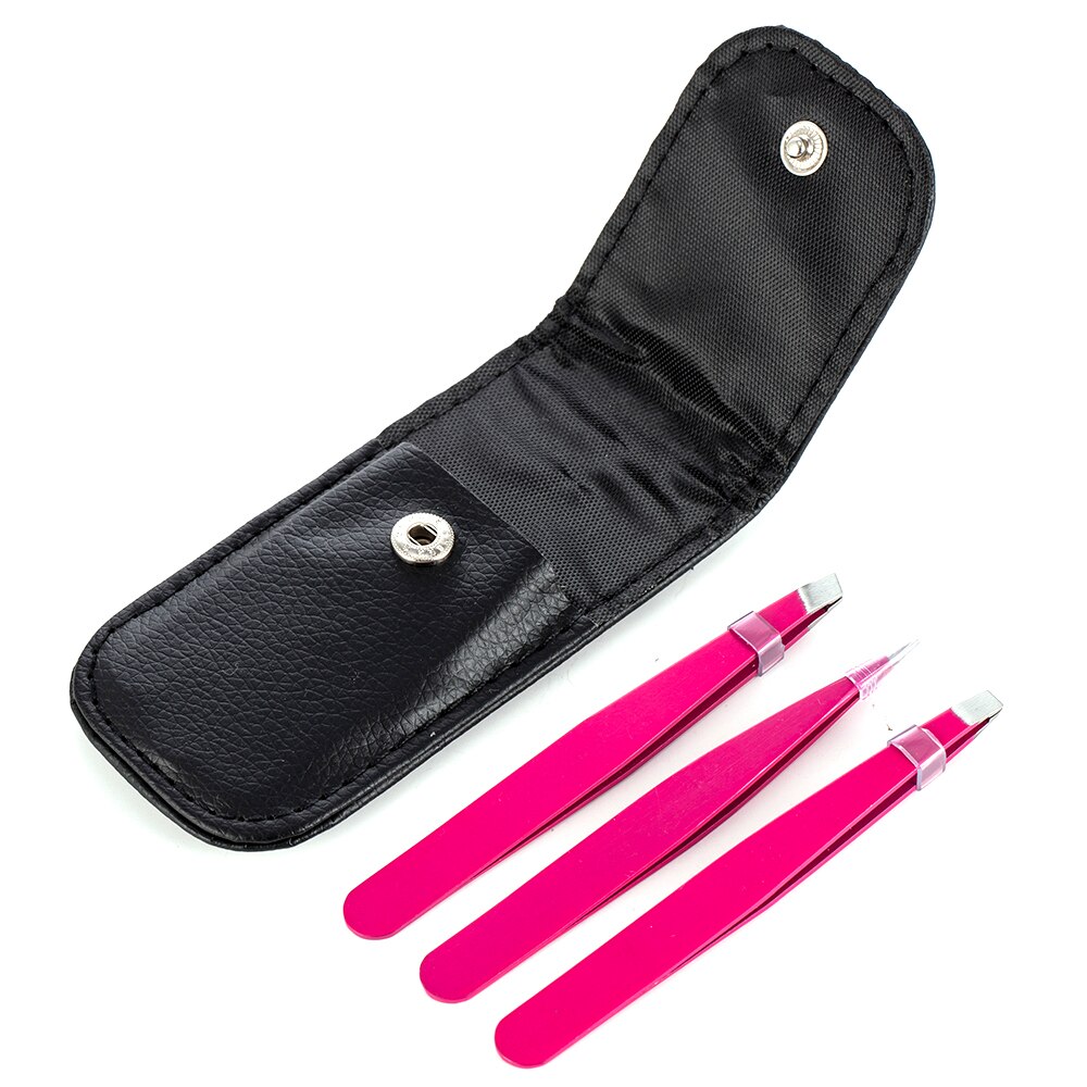 3 PCS Tip Flat Eyebrow Tweezers Stainless Steel Point Tip Slant Hair Removal Beauty Makeup Tools Accessory With Black Bag Case: NC882