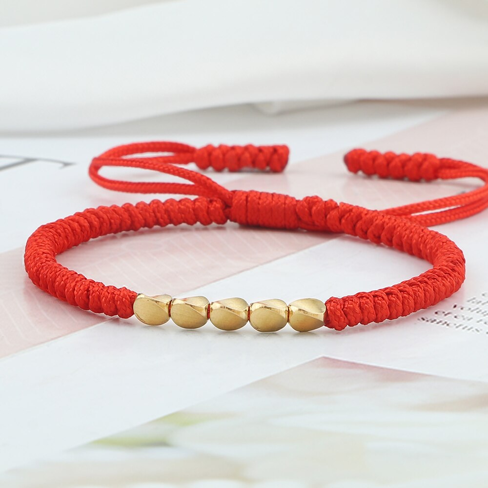 Pulsera de cuentas de cobre budista tibetana hecha a mano, nudos con dijes, cuerda de Buda, brazaletes de hilo trenzado de la suerte ajustables para mujeres y hombres
