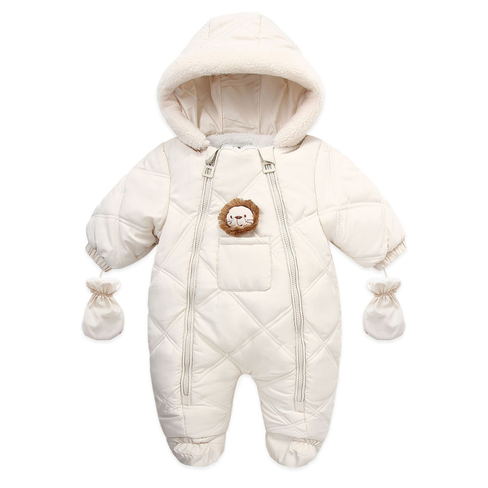 6-24 Maanden Winter Baby Dikke Warme Footies Baby Peuter Meisje Jongen Cartoon Leeuw Hooded Lange Mouwen Betaalde Jumpsuit met Handschoenen: A / 24M