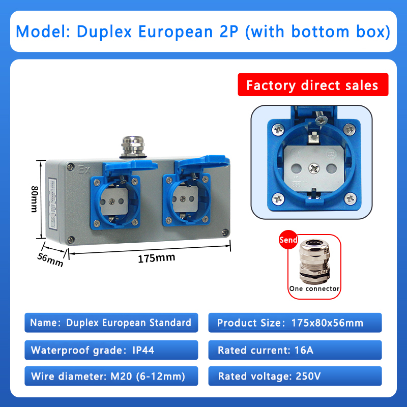 Europäischer/französischer/britischer Standard ip44 16a 250v universeller explosions geschützter wasserdichter Steckdosen schalter Stecker britische Steck platine: Blau