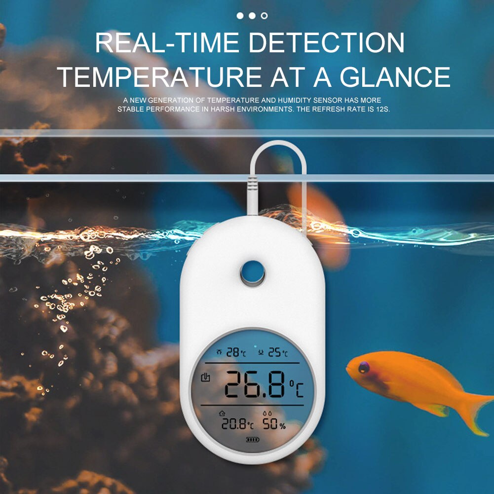 Adhesive Aquarium Thermometer Room Temperature With Probe Alarm LCD Display Hygrometer Fish Tank Home High Accuracy Mini 3 In 1
