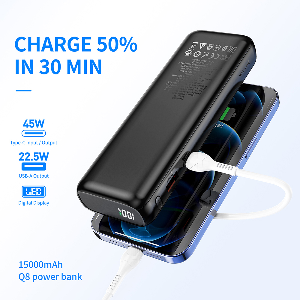HOCO 45W Power Bank 15000mAh Fast Charge PD QC 3.0 SCP AFC Powerbank For iPhone 13 12 iPad Laptop External Battery for Xiaom 12