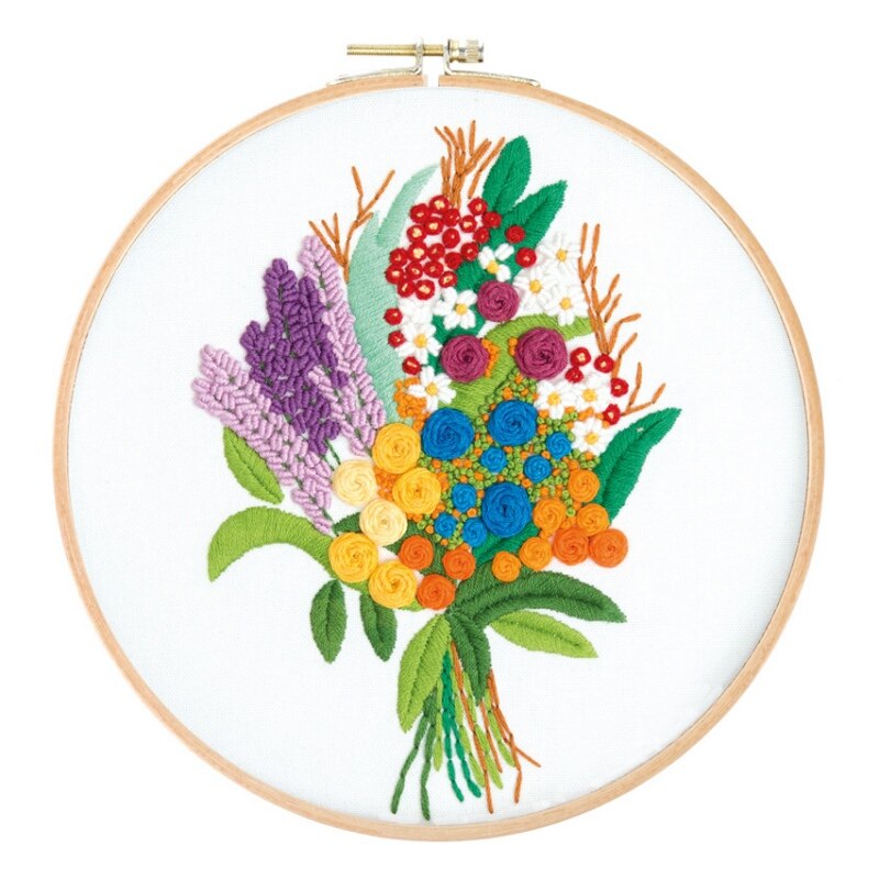 DIY Stamped Embroidery Starter Kit Handmade Embroidery Bouquet Material Package Embroidery Cloth Color Threads Tools Kit: A5