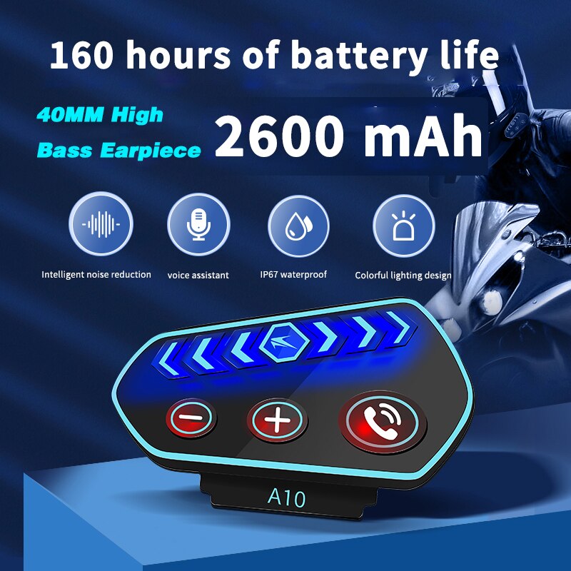 Motorcycle Headset Bluetooth 5.0 Helmet Headphone Intercom Motor Bike Earphone Microphone Built-In 2600mAh Battery