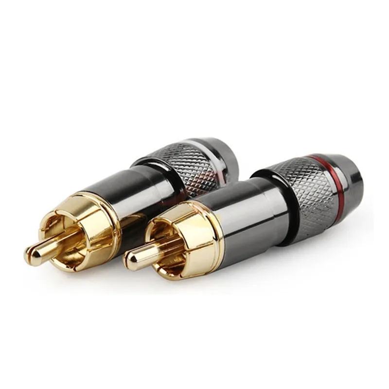 RCA Connector Consumer Electronics RCA Plug Male Audio Jack Gold Plated Copper Screw Lock For Soldering Video Cable Metal Alloy