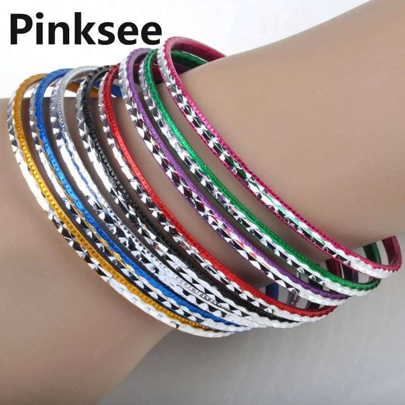 Pulsera 20 piezas con lazo de baile para mujer, pulsera delgada de aleación de aluminio cromática, brazalete artesanal de 6,5 MM