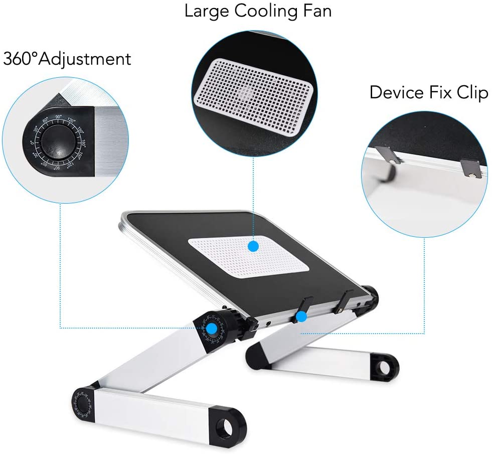 Adjustable Laptop Desk Aluminum Ergonomic Portable TV Bed Lap Desk Tray Table Stand Notebook Table Desk Stand Black White