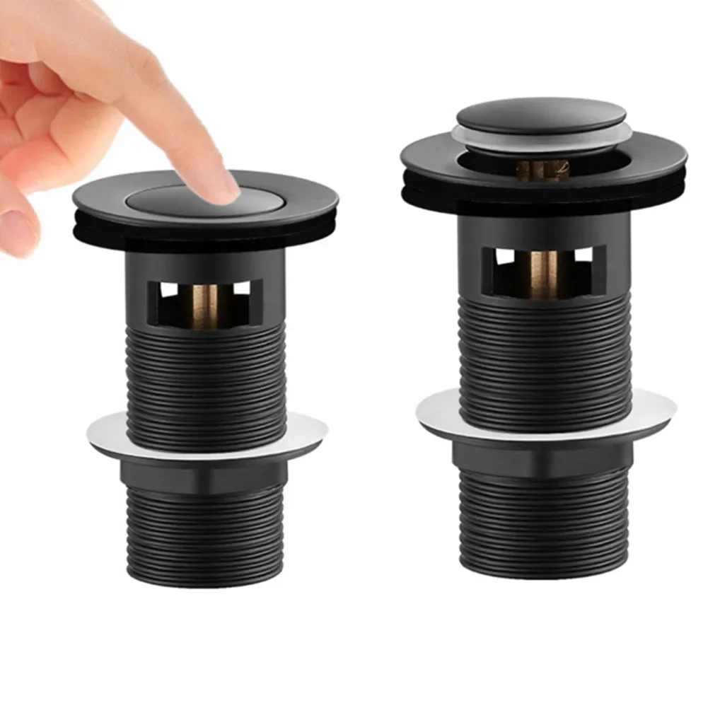 Sink Drain Plug Matte Black Basin Waste Pop Up Bathroom Sink Push Button Click Clack Plug For Kitchen Bathroom Sinks Bathtubs