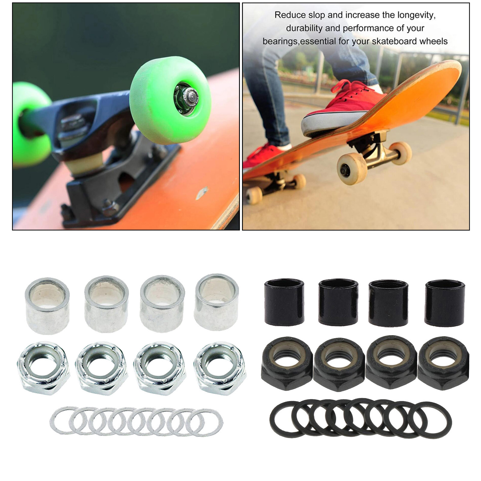Skateboard Truck Speed Kits Axle Speed Washers + Screw Nuts + Spacers for Long Board Cruiser Scooter Parts