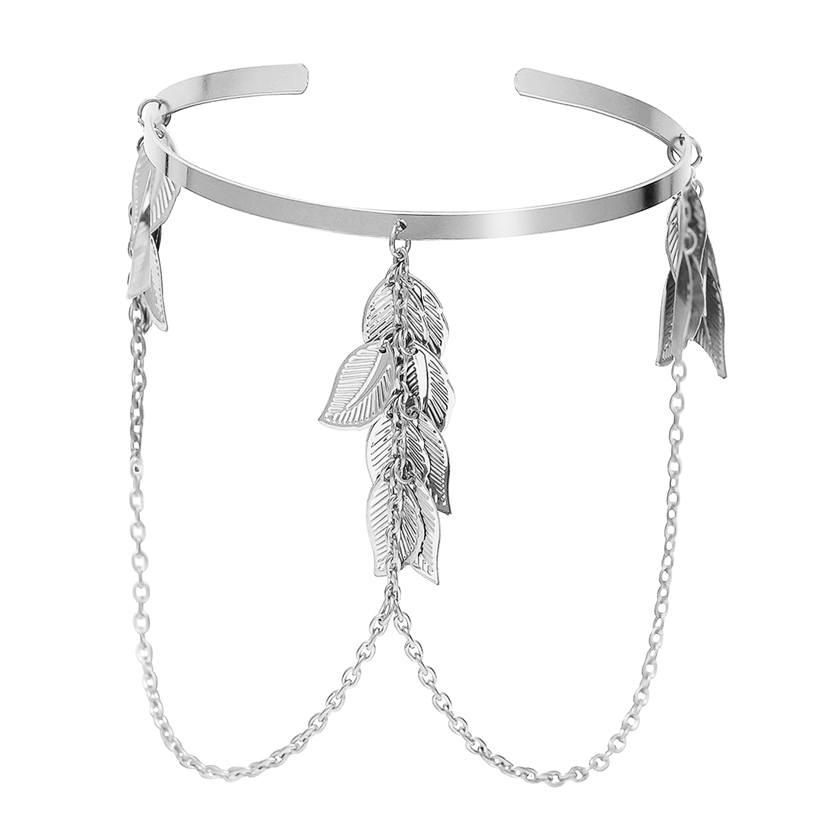Joyería de de Cosplay de diosa griega griega, corona de hoja dorada barroca, tocado de novia, accesorios de Halloween, pendiente, pulsera: Plata