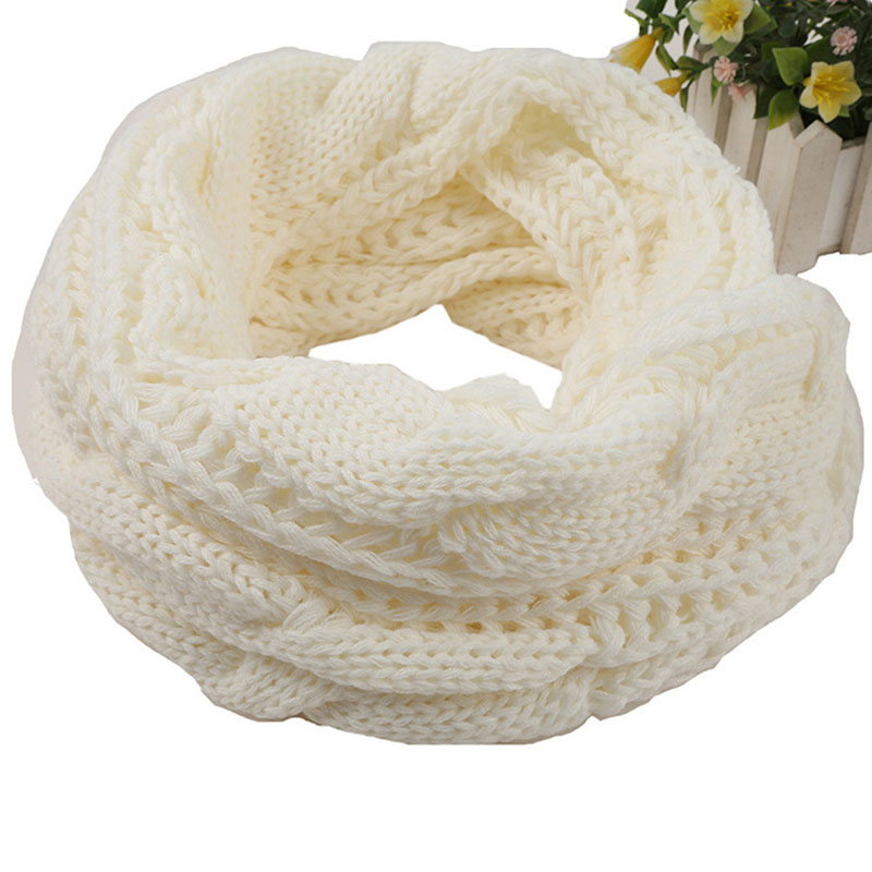 Twist bufanda tejida de mujer de cuello bufandas mezcla de lana Snud para las mujeres de punto de invierno grueso bufanda larga: white