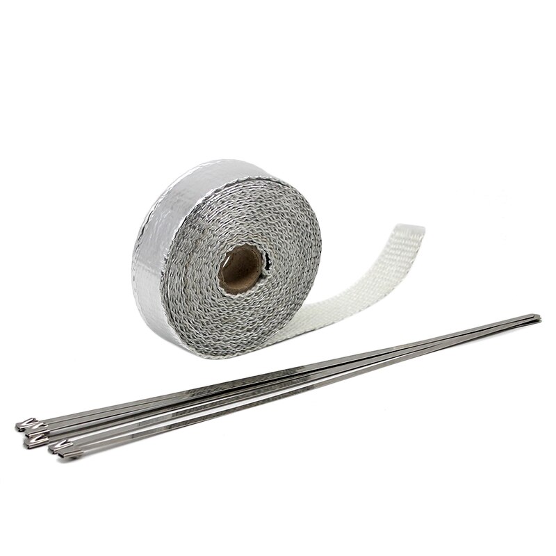 ZSDTRP 15m Titanium Temp Exhaust Heat Wrap 3 Colors Heater Resistant Downpipe Ties Car Motorcycle Tape Replacement: 25mm 15M Silver