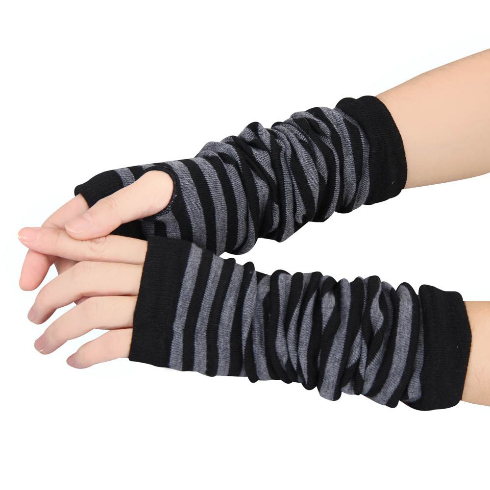 Calentadores de brazo para mujer, manoplas cálidas sin dedos en negro, gris y blanco, de punto, largo, algodón, longitud: 35 cm, 1 par