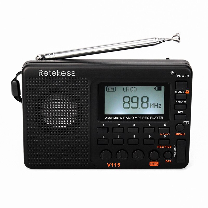 V-115 Portable Radio Full Band Radio Recorder FM AM MP3 Playback Support Plug TF 3.5 MM AUX Input Adjustable LCD Backlight: Default Title