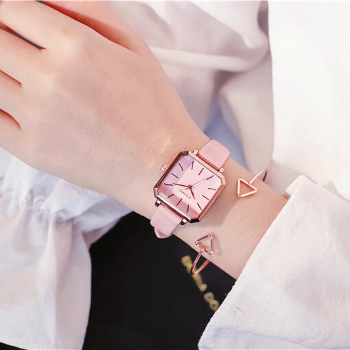 Montres en argent pour femmes, carré Vintage pour dames, Ulzzang, montre à Quartz décontractée avec bracelet en maille: Rose