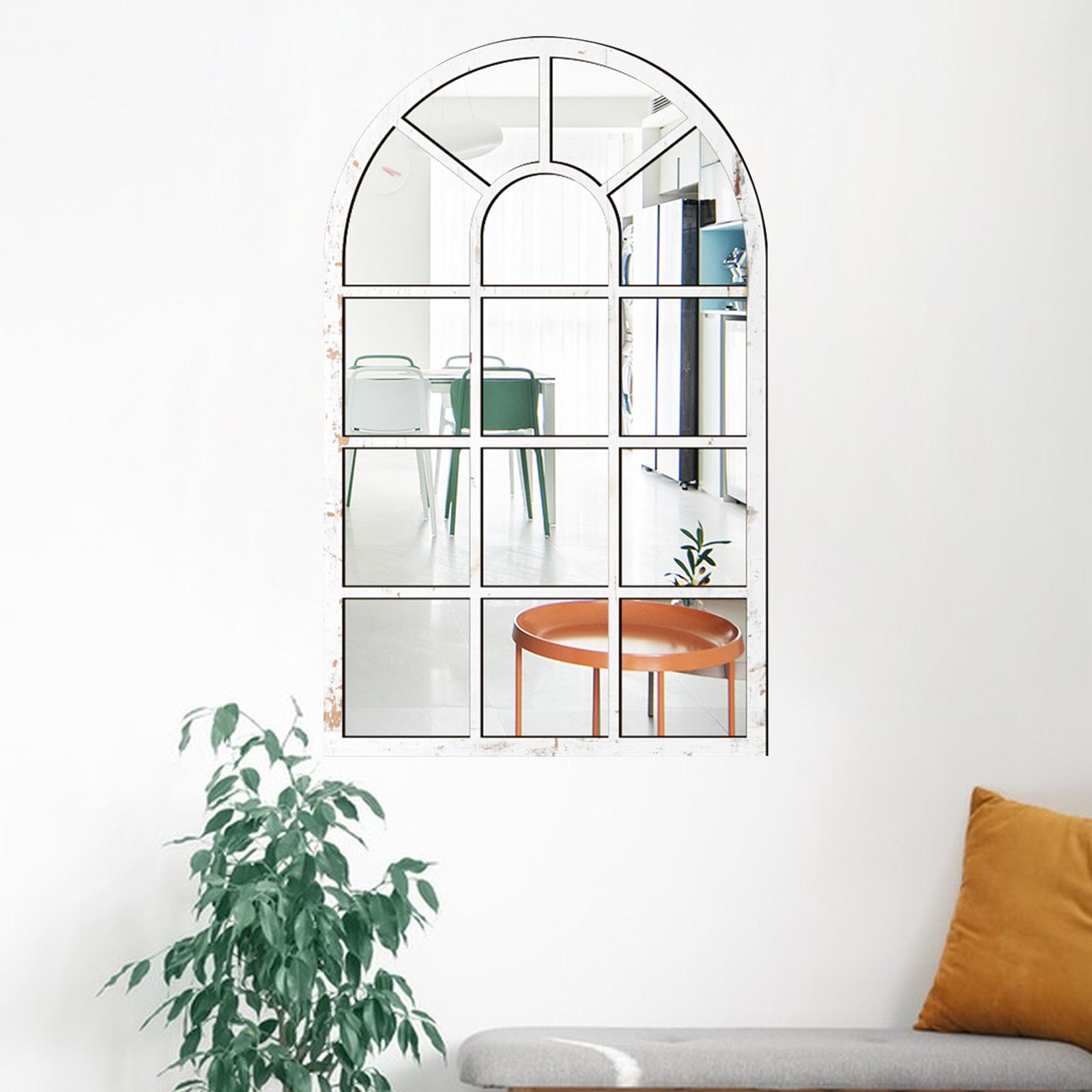 Arched Window Wall Mirror Wall Decorative Mirror Windowpane Arch Mirror for Bathroom Farmhouse Vanity Living Room Entryway: WHITE