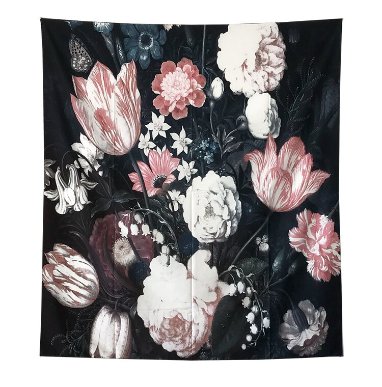 Black Blossoms Beautiful Flower Wall Hanging Floral Tapestry Fabric Wallpaper Home Decor 130x150cm