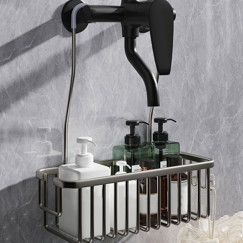 Cesta de ducha colgante plateada/negra/gris con ganchos, estante de almacenamiento de gran capacidad para baño, resistente al óxido, estante colgante para el hogar: Verde claro