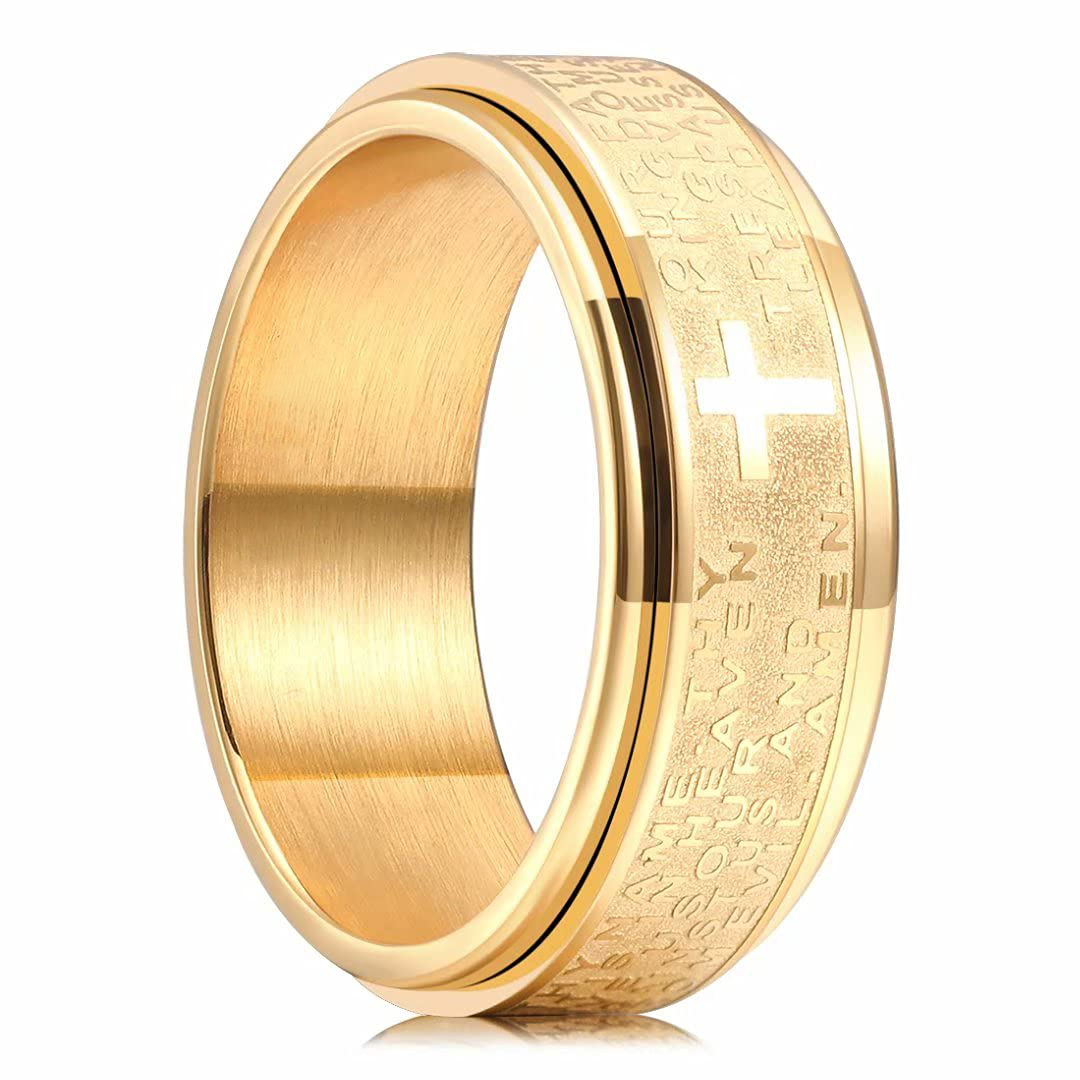 Anneaux d'anxiété en acier inoxydable pour hommes et femmes, croix chrétienne, Spinner religieux, chaîne, Anti-Stress, amulette rétro, bijoux: 11 / Black