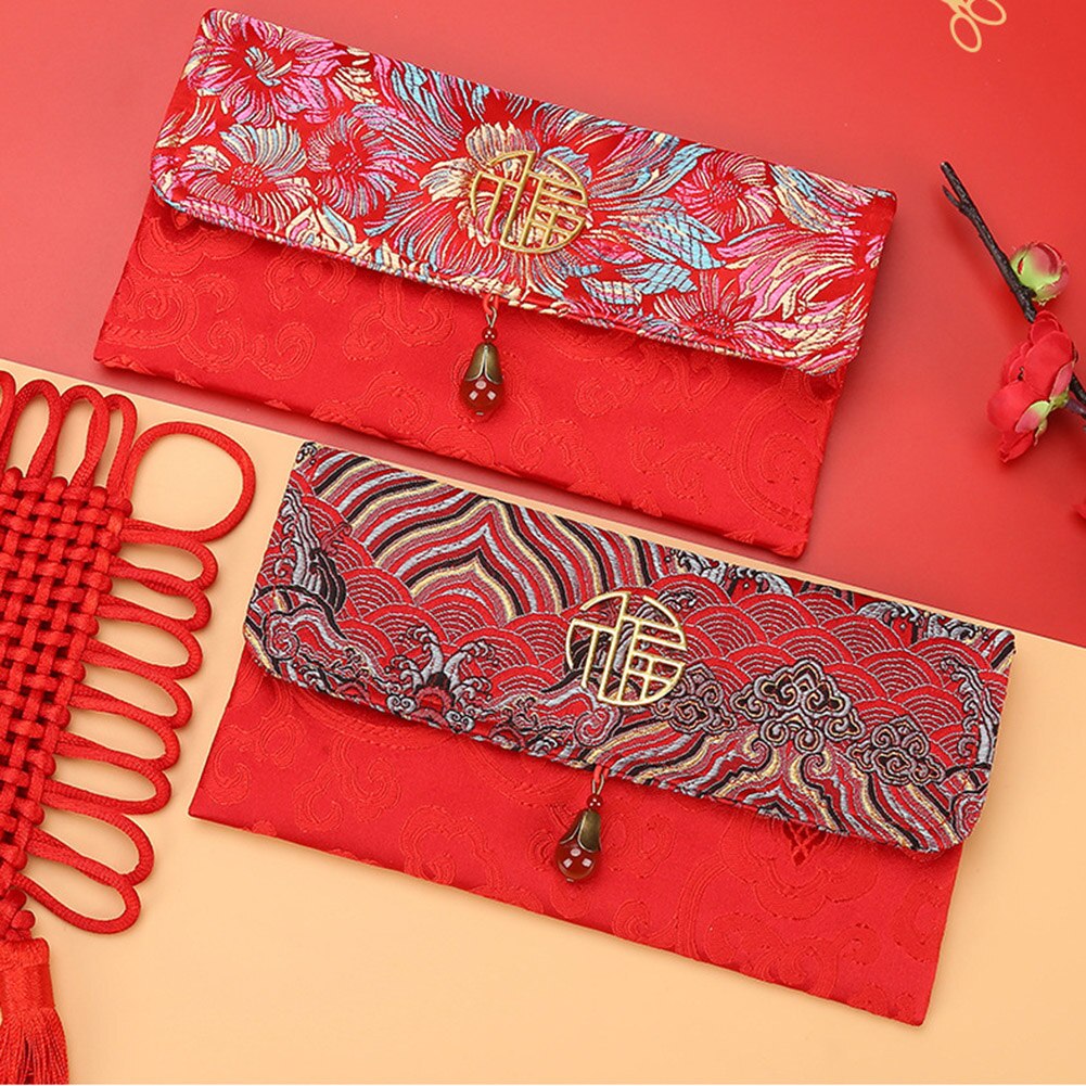 Portefeuille en soie rouge Style chinois , sac de bonne année avec boucle magnétique en Bronze, adapté au Festival du printemps