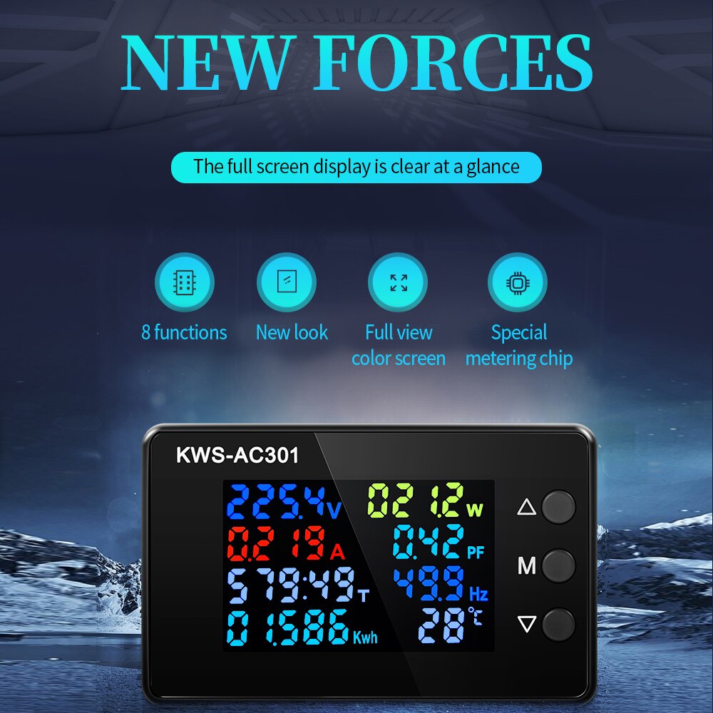 Voltímetro Digital de KWS-AC301, medidor de potencia eléctrica, vatímetro, analizadores de energía CA 50-300V, Detector de voltaje 0-100A 50-60HZ