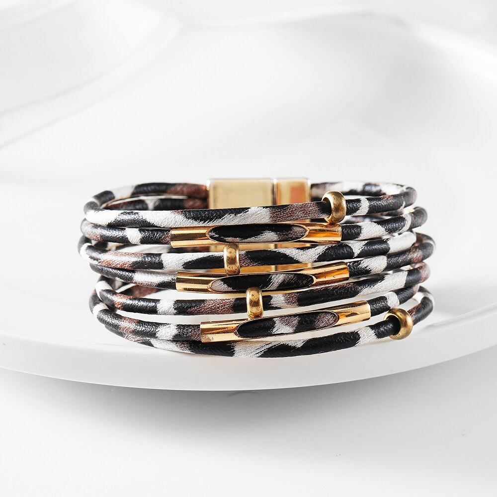 WYBU Four Styles Charm Leopard layered bracelet For Women Boho Cuff Wrap Bracelets With Magnetic Clasp Hand Jewelry: SF496