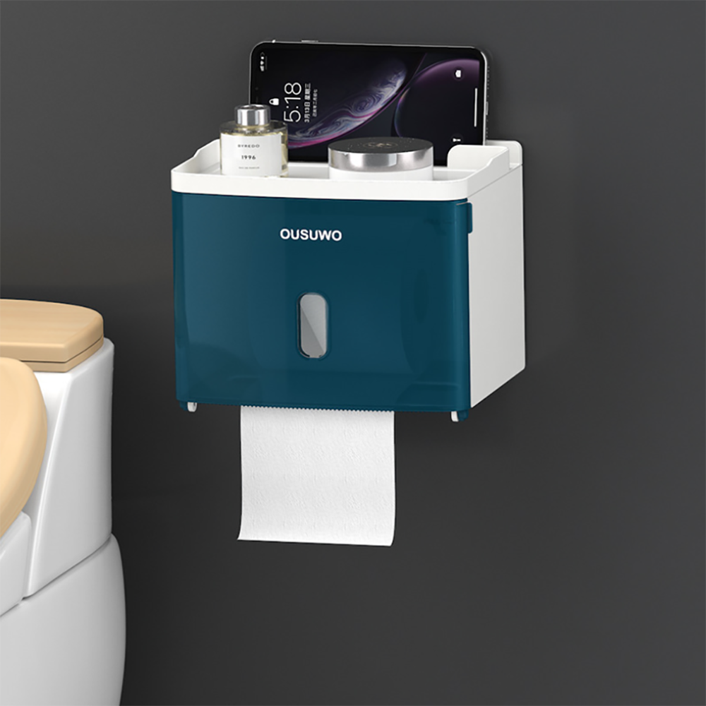 Toilet paper box toilet double-layer storage rack pumping box free punching waterproof wall-mounted paper roll: 4