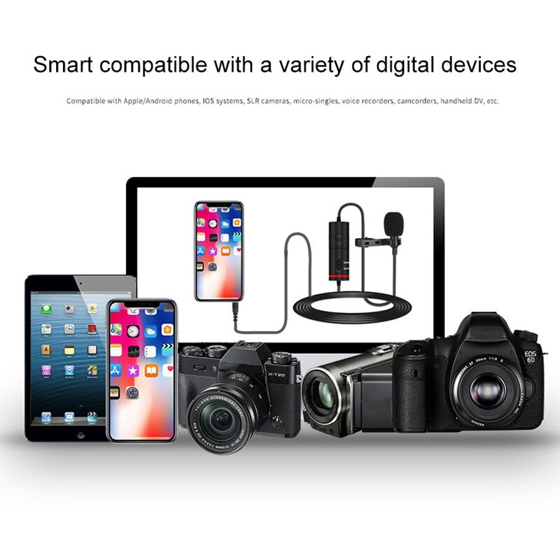 Lavalier Microphone Lapel Condenser Mic Omnidirectional Noise Canceling for Camera and Phone