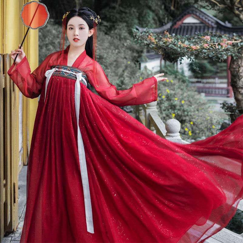 Vestido hanfu para niña, estilo chino, bordado, traje tradicional para mujer, traje de danza folclórica, juego de rol vintage de la dinastía tang: Borgoña / S
