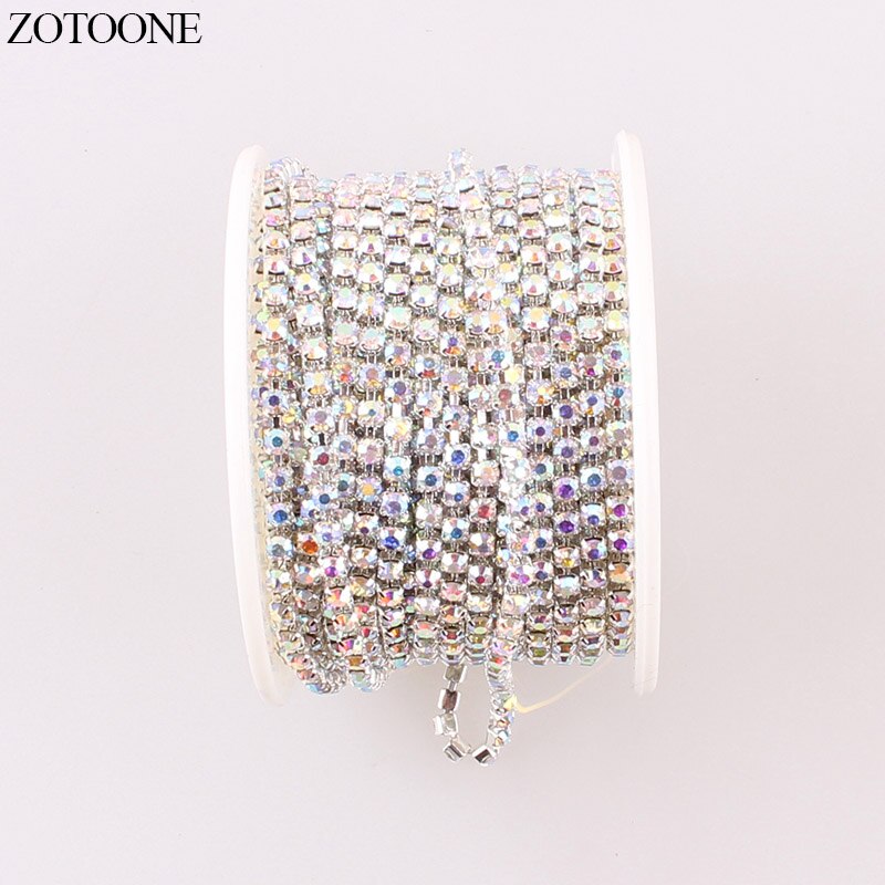 Zotoone diy gouden motief strass steentjes voor kleding strass zilveren klauwketting strass rand lijm nagels stickers naai accessoires c: Zilverwitab / Ss16