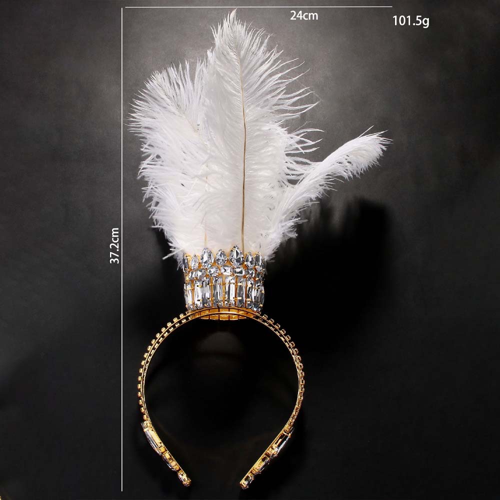 Stonefans-Diadema con corona de plumas de Reina blanca para carnaval, accesorios para graduación, Tiara de corona de cristal barroco geométrico para discoteca para mujer