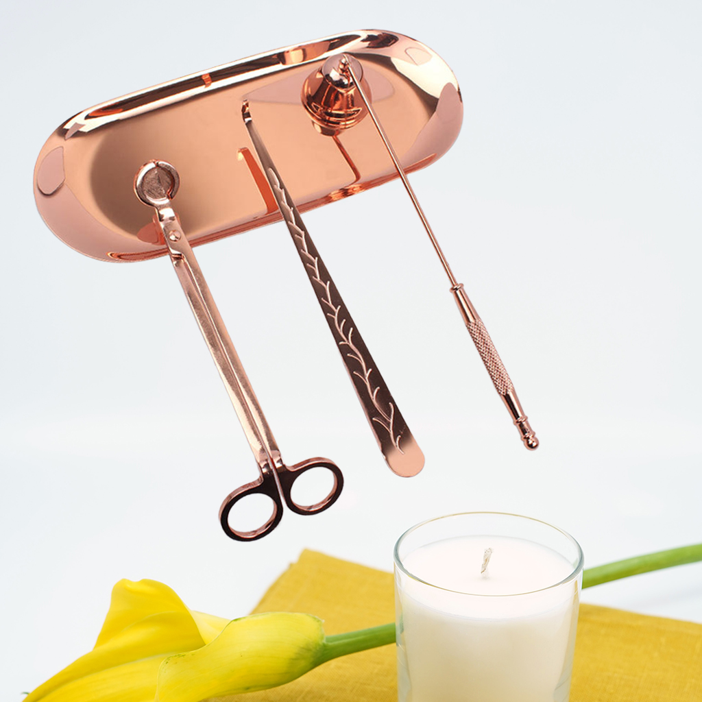 4 in 1 Candle Accessory Set, Candle Wick Trimmer Cutter, Candle Snuffer, Wick Dipper for Wedding Birthday Home Decoration: Rose Gold