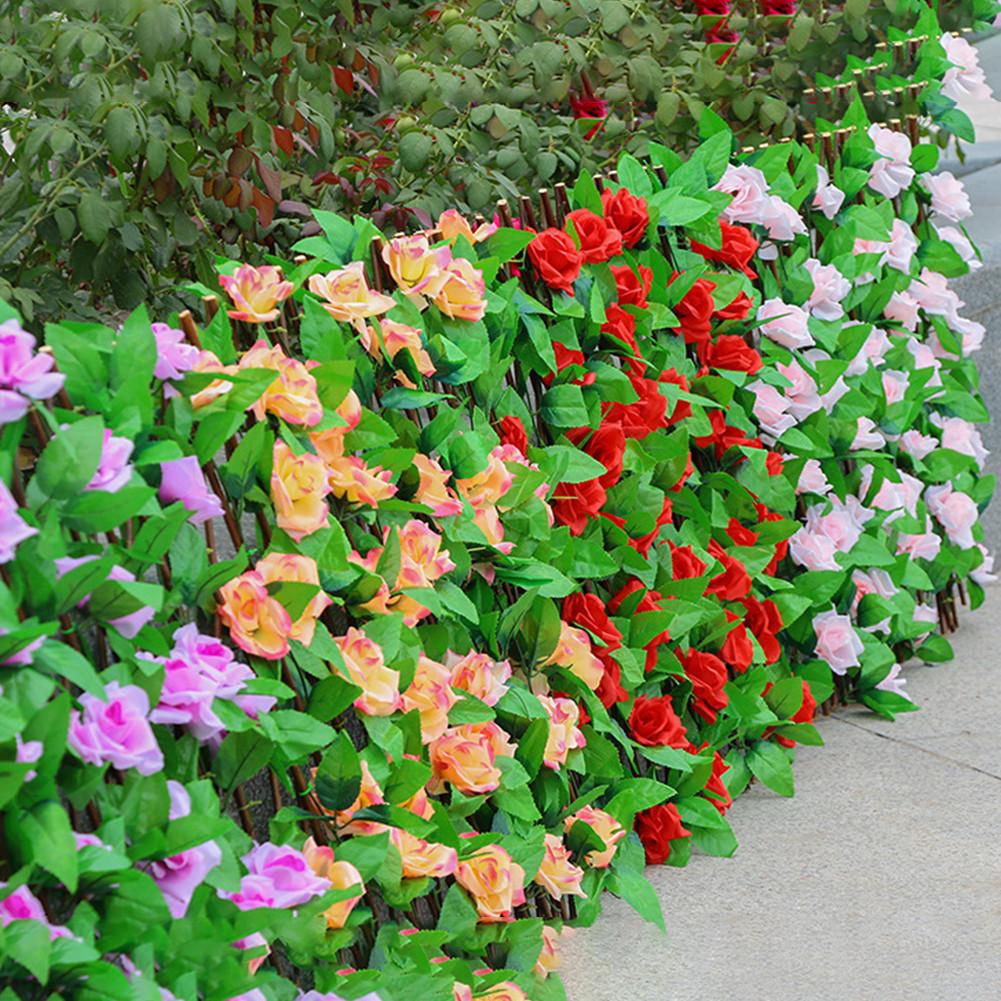 Artificial Garden Flowers Leaves Plant Fence Privacy Screen Etractable Extension For Outdoor Fencing Backyard Home Greenery Wall
