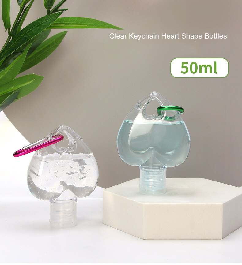 5 stuks reis plastic doorzichtige sleutelhanger hartvormige flessen reis buiten vloeistofcontainers zeep handwasvloeistof opslagflessen