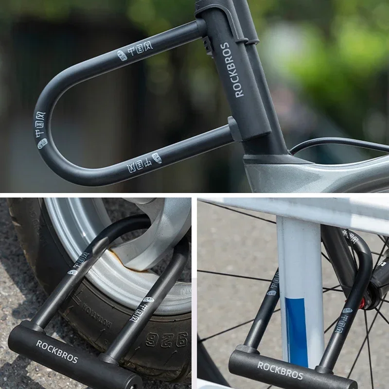 ROCKBROS-Serrures de vélo de style chinois en forme de U, cadenas antivol pour scooter électrique, ensemble de câbles de verrouillage de vélo, accessoires de vélo de route VTT