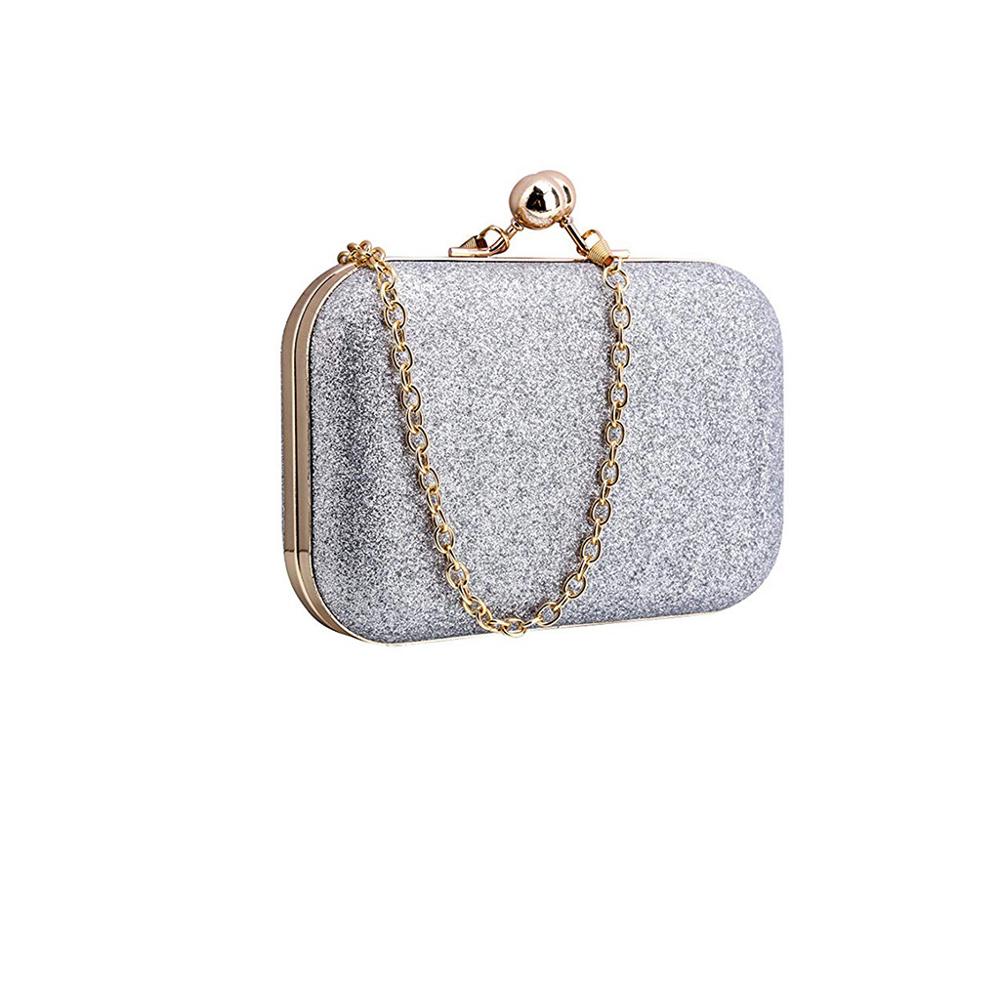 Frauen Taschen Elegante Abend Kupplung Tasche neue weibliche handtasche Doppel Kette Mini für Cocktail Party Silber Einfache Vielseitig: Silber