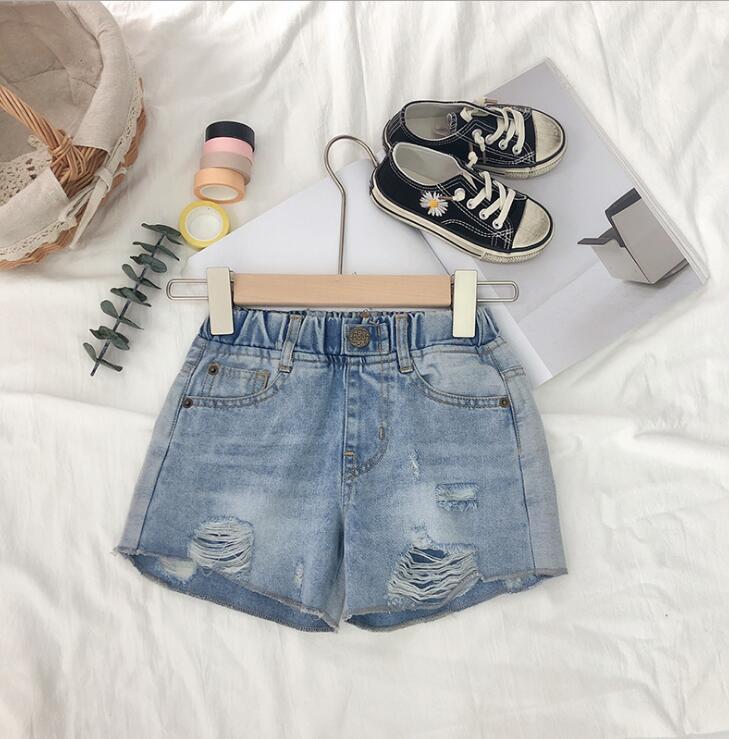 Flickor jeansshorts med hål sommar flickshorts 1-6t ho514: Default Title