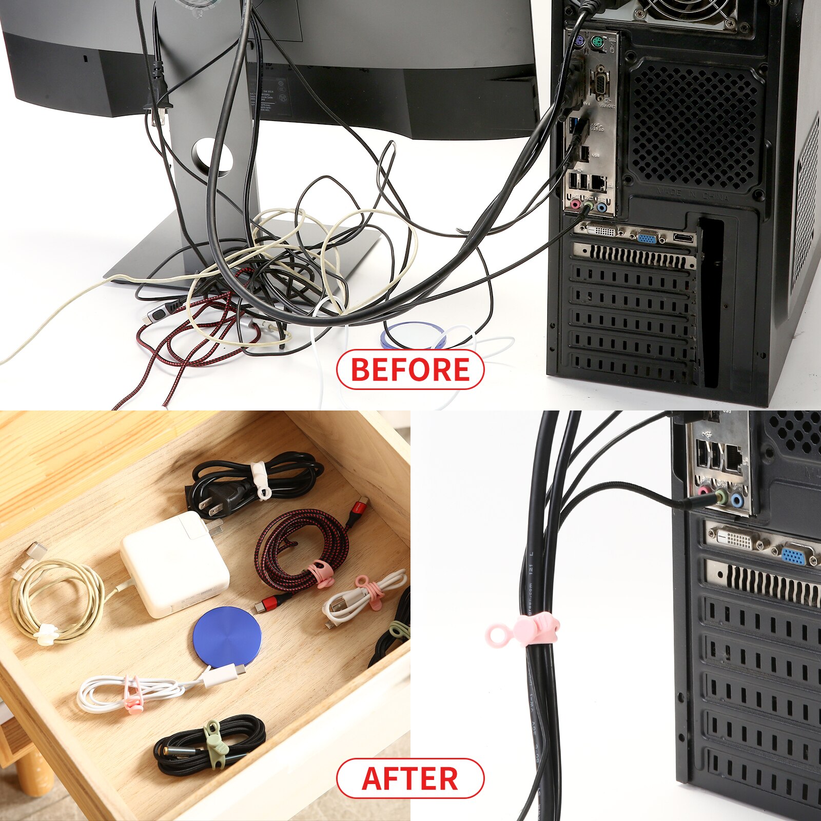UMUST Bridas para cables de silicona, organizador de cables, correas para cables, bridas para cables reutilizables, organizador de cables de viaje, bonita brida elástica, bridas para cables