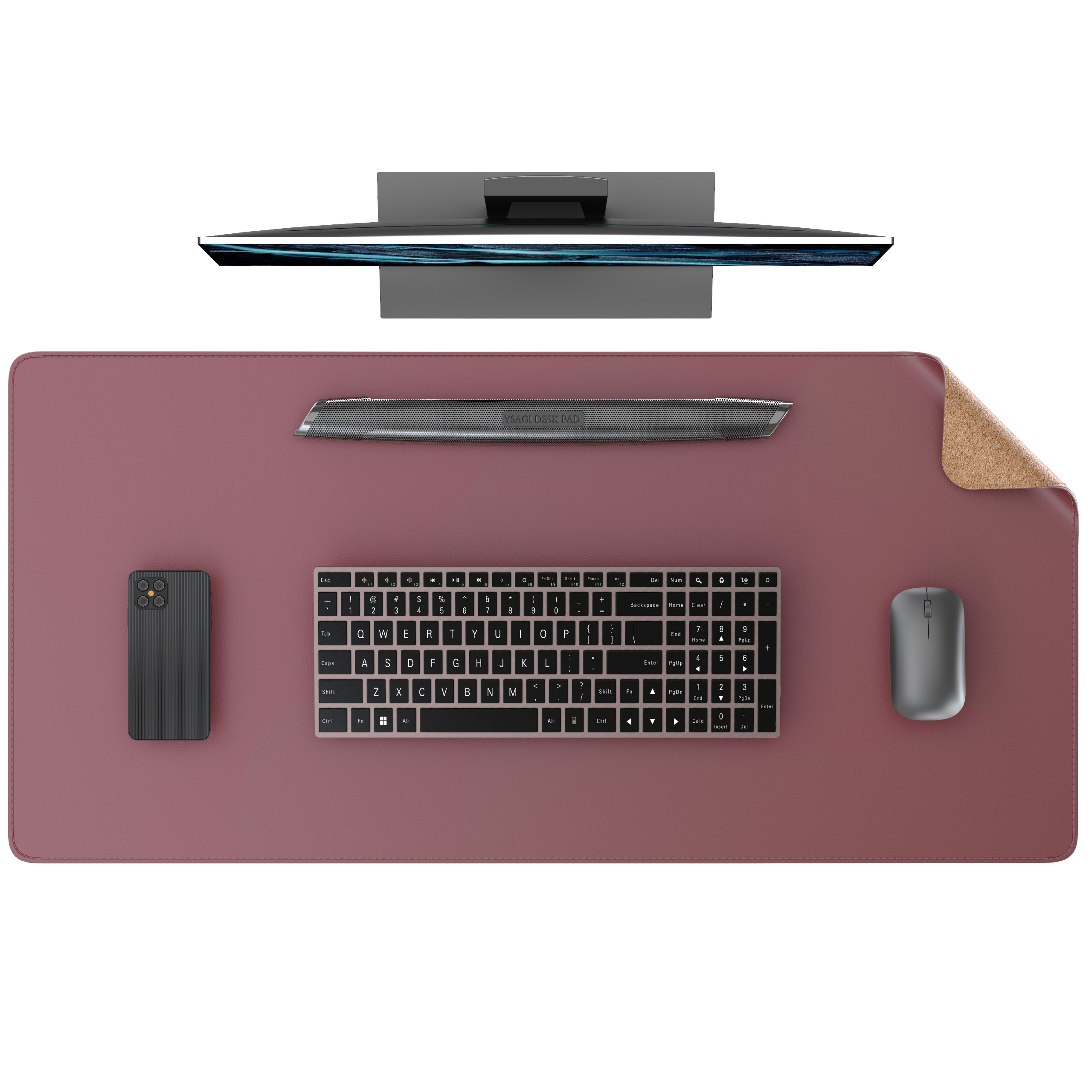 Dual Sided Desk Mat,Leather Desk Pad,Black Cork Desk Mat Protector,Large Mouse Pad,Desk Writing Pad for Office and Home: 90x45 cm / Red