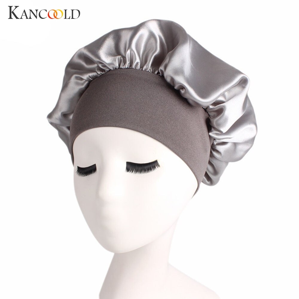 Kancoold hat kvinde satin solid bredskygget hårbånd sovehætte kemoterapi hat hår hat kvinde 2018. nov 15