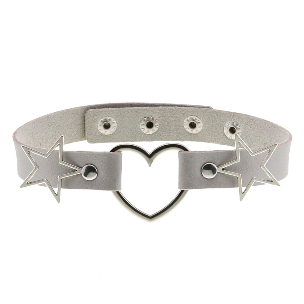 Goth Punk PU Leather Collar Choker Necklaces Women Harajuku Steampunk Rock Star Body Birthday Party Chocker Jewelry: Grey