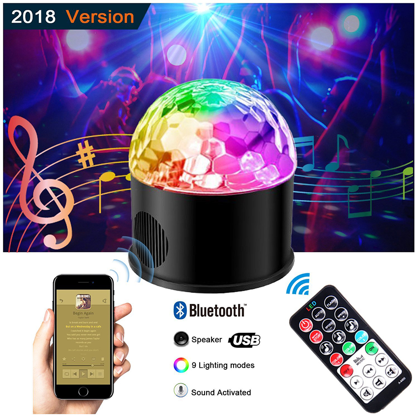Disco Party Verlichting Bluetooth MP3 Speaker 9 Kleuren Sound Activated Roterende Led Podium Licht Voor Home Ktv Dj Dansen Verjaardag