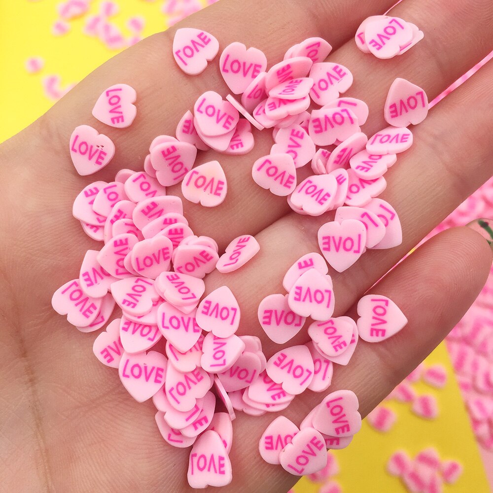 50g kærlighed hjerte polymer ler drysser rød lyserød plast klei lille blomster mudderpartikler blomme blomstre til ryster kort :5mm