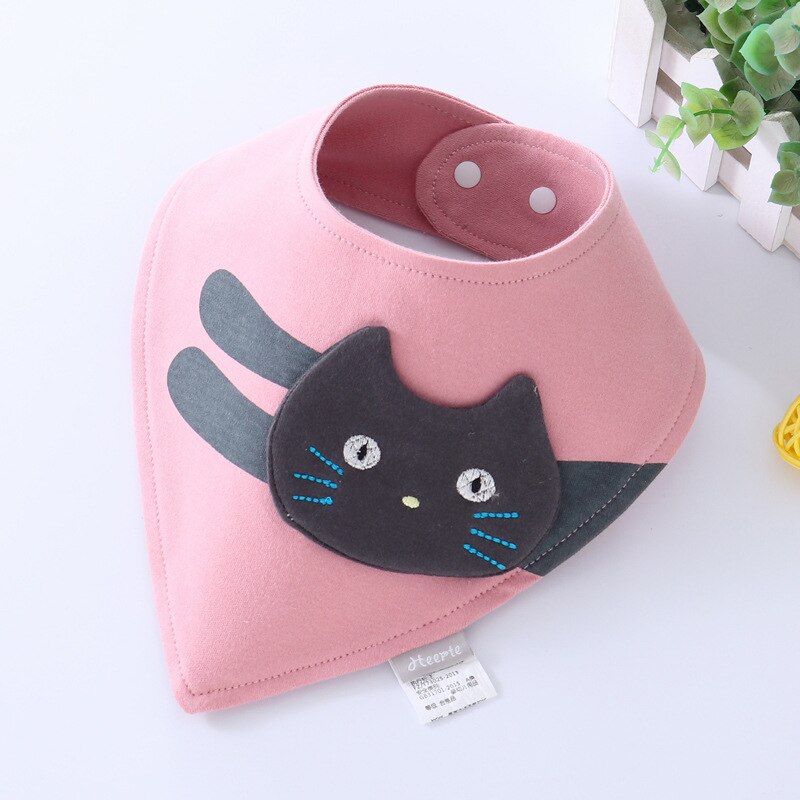 Adorable Newborn Baby Bibs Infnat Boys Girls Organic Cotton Triangle Bib Animal Mouse Cat Owls Toddler Soft Bandana: Cat