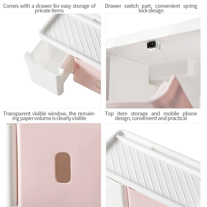 Toilet Roll Box Bathroom Waterproof Tissue Box Plastic Bath Toilet Paper Holder Wall Mounted Paper Storage Holder With Drawer