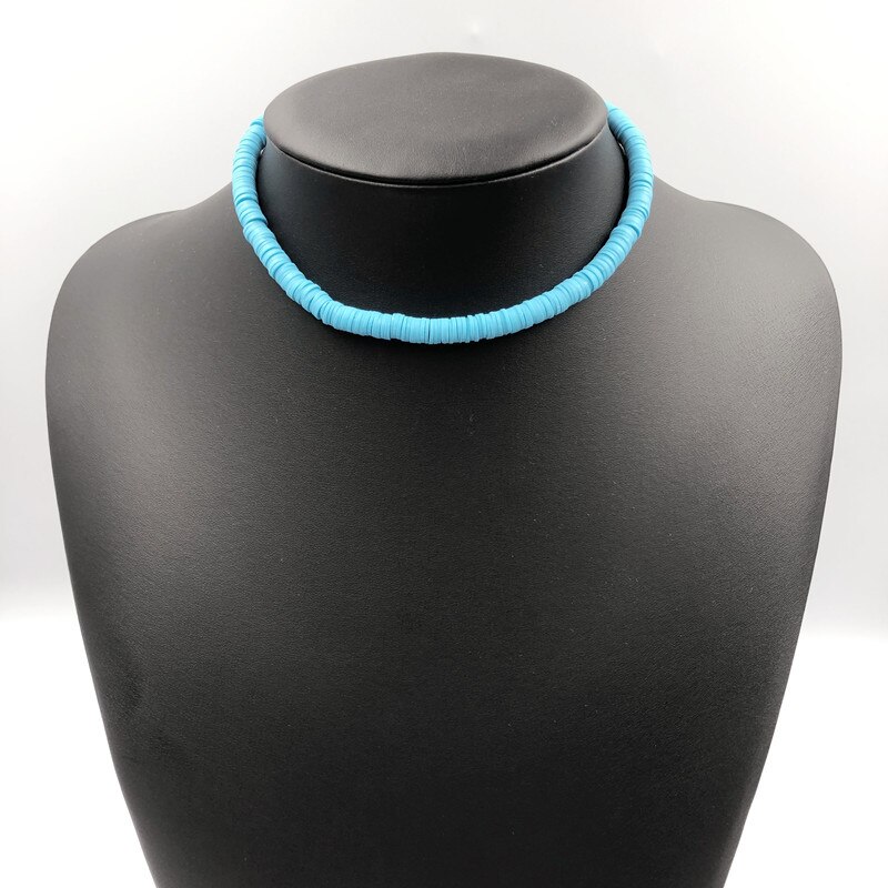 Donarsei collana girocollo in ceramica morbida di nuova moda per donna collana con colletto in argilla colorata regolabile bohemien gioielli da spiaggia: sku blue