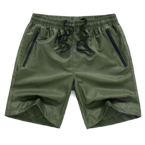 Summer Solid Color Men Shorts Quick Drying Skin-friendly Sport Elastic Pocket Drawstring Loose Beach Swim Trunks: Army Green Black / XL