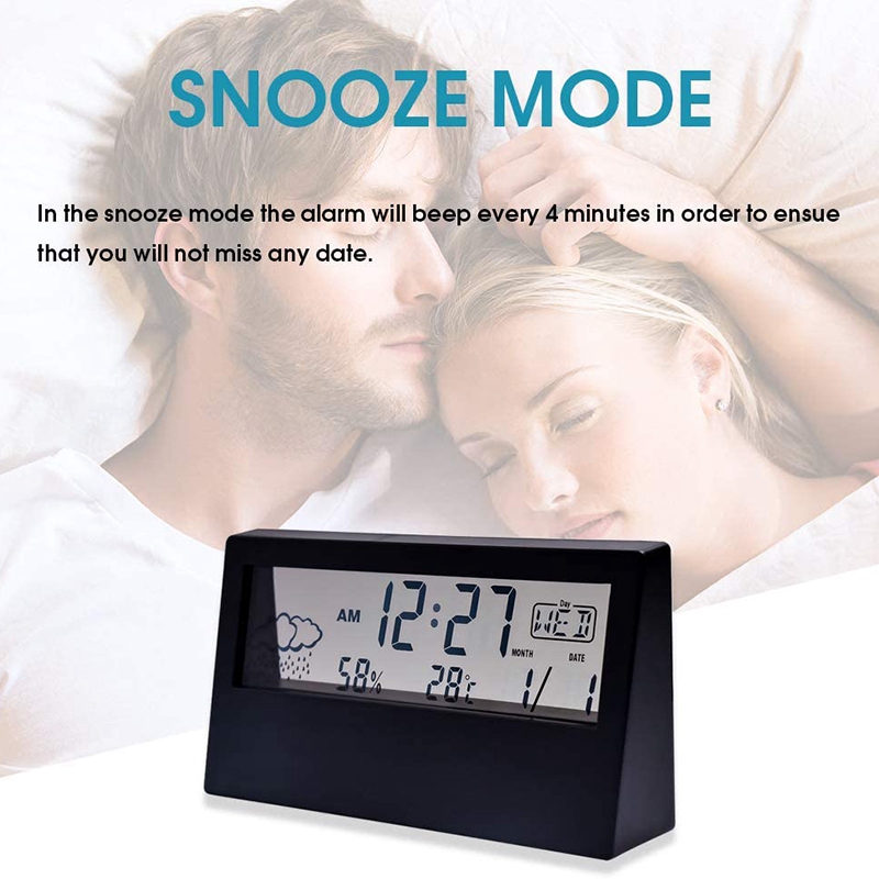 Alarm Clock with Transparent LCD Battery Operated Weather Alarm Clock Digital Clock Date Weather Temperature