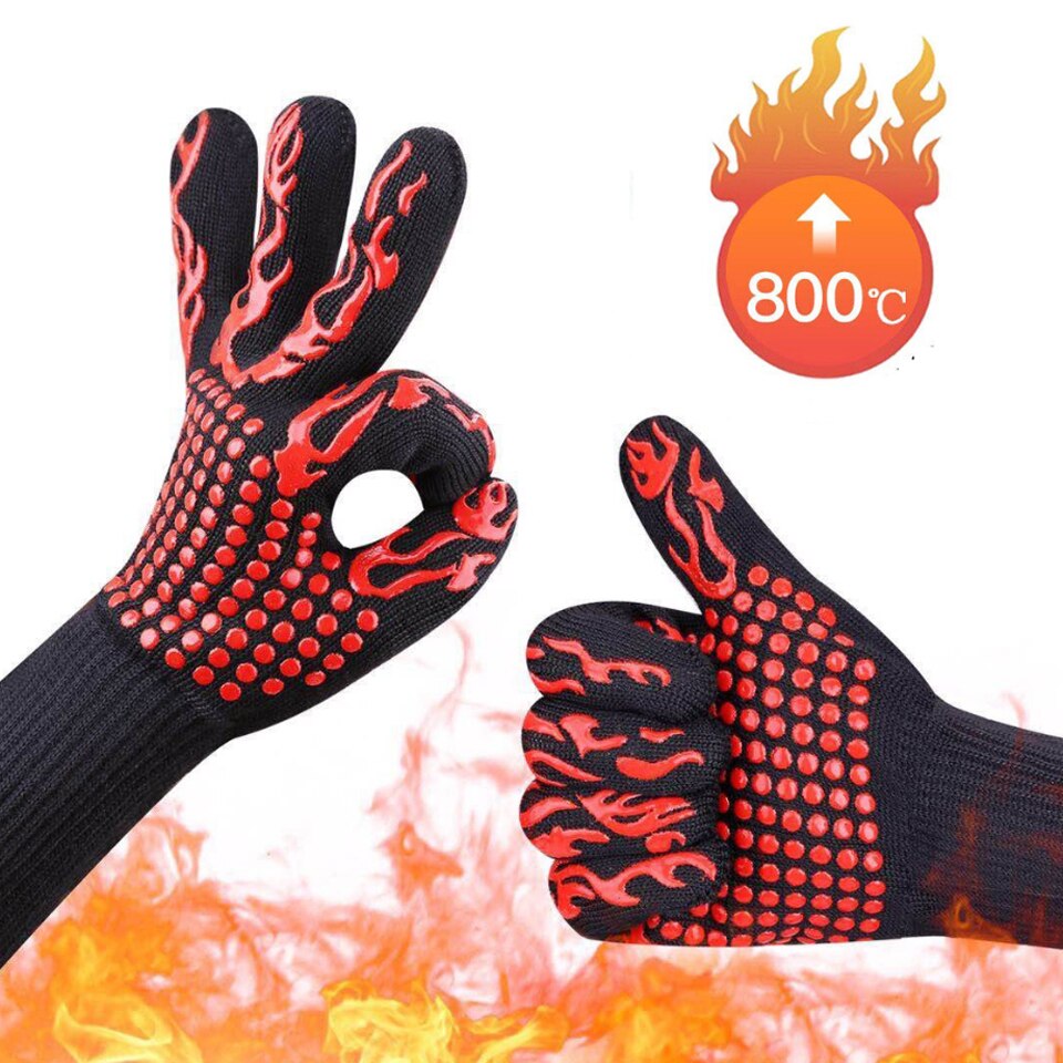 Guante para barbacoa, guantes resistentes al calor de silicona gruesa para cocinar y cocinar barbacoa, Guantes para horno y barbacoa, guantes para lavar platos y cocina
